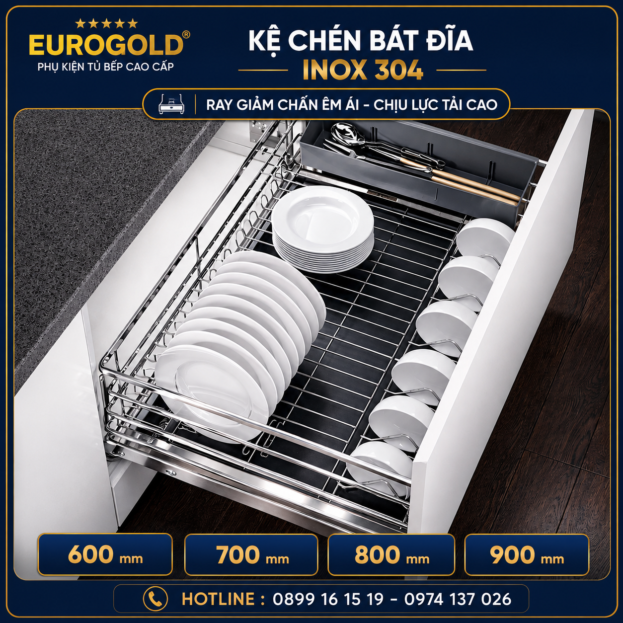 Kệ chén bát đĩa ray kéo inox 304 EPD7290VX