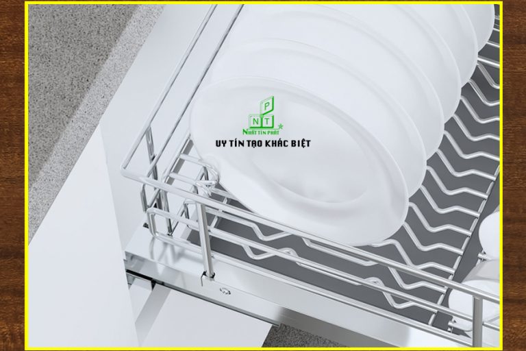 Kệ chén bát đĩa ray kéo inox 304 nan Oval EPO7390VX