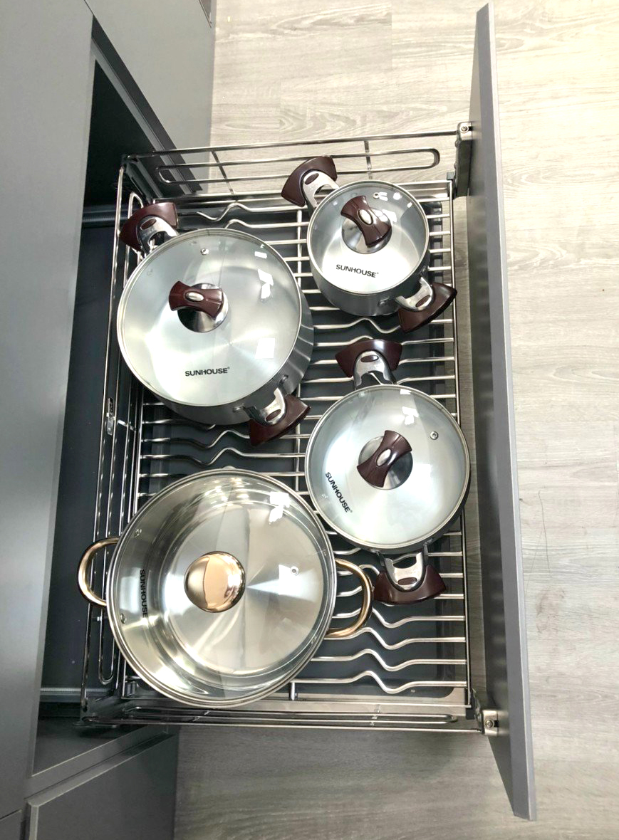 Kệ xoong nồi ray giảm chấn inox 304 nan Oval EPV5070F